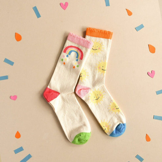 Vintage Rainbow and Sun 2 Pack Socks 9-12 Jnr (age 3-5)