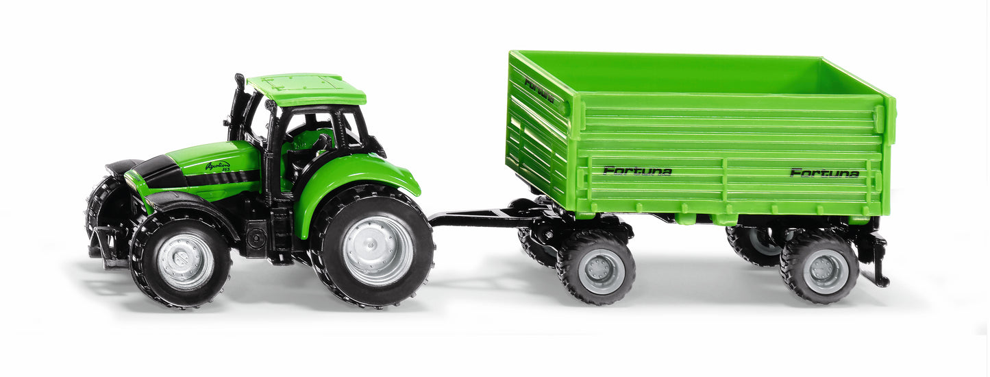 Siku Deutz-Fahr Tractor with Fortuna 4 Wheel Trailer