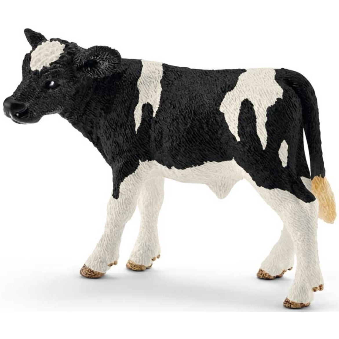 Toy cow calf. White, with black patches, hand painted.