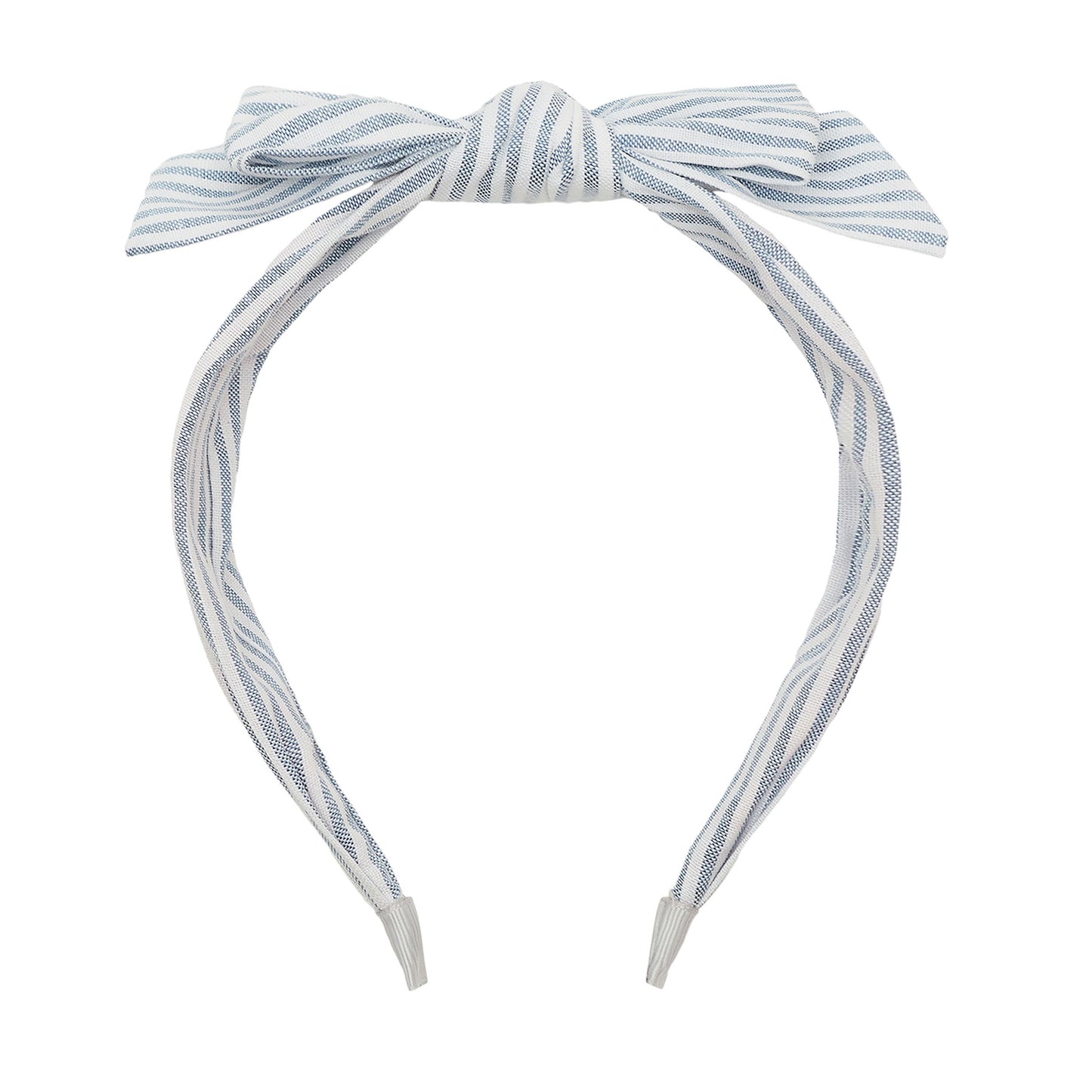 Blue and White Striped Bow Alice Band