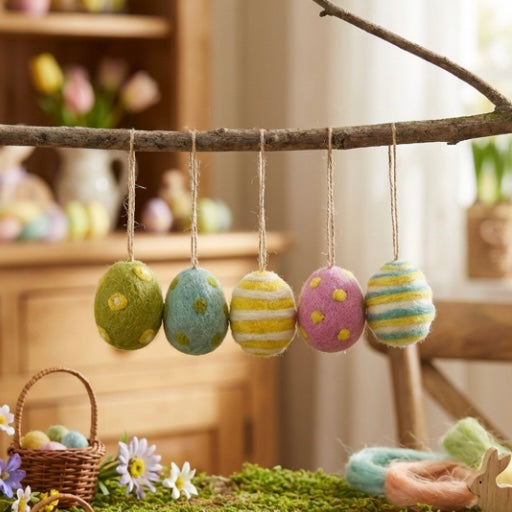 Handmade Felt Hanging Easter Eggs set of 5