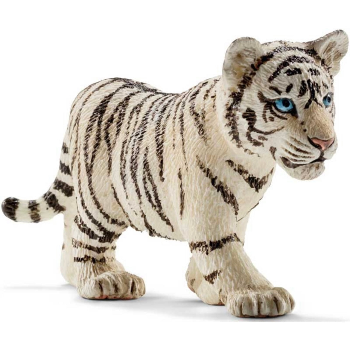 Schleich toy baby white tiger cub. White, with black stripes, hand painted.