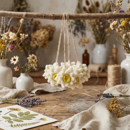 Handmade Felt Hanging Daisies set of 6