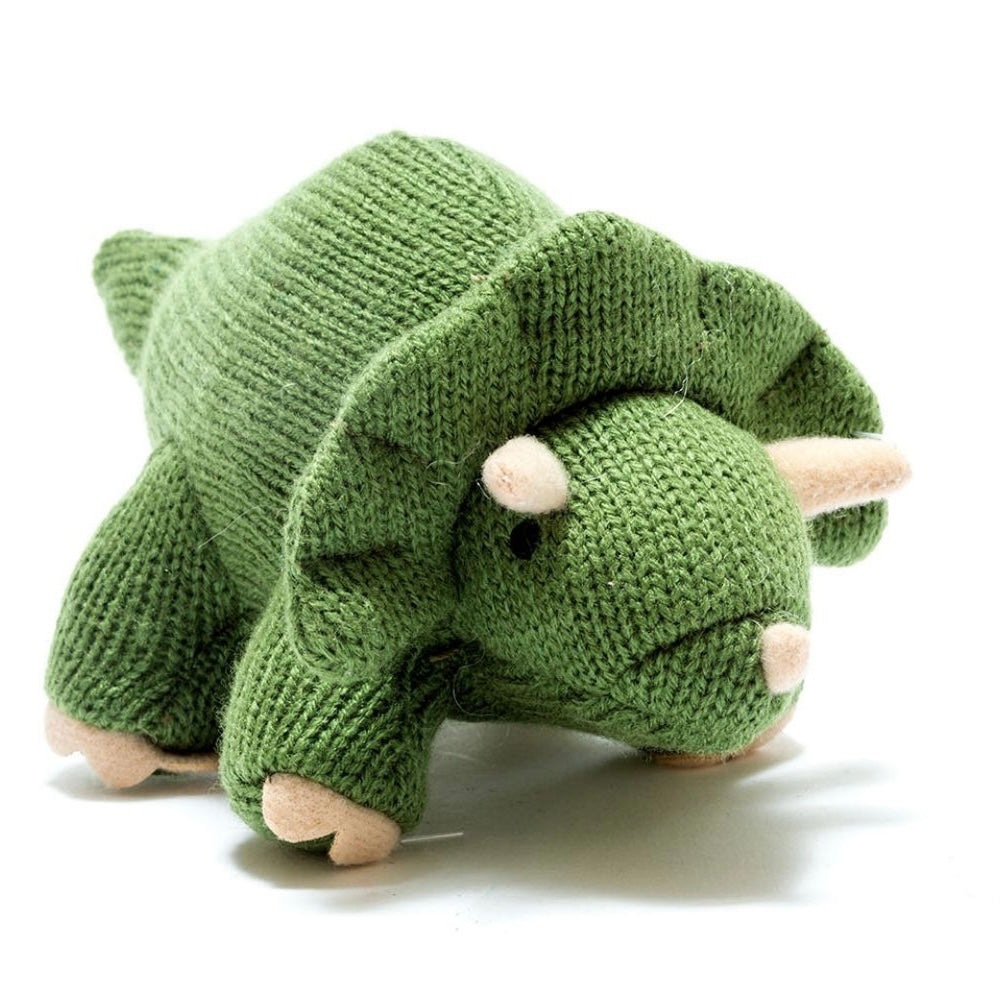 Knitted Dinosaur Rattle - Triceratops