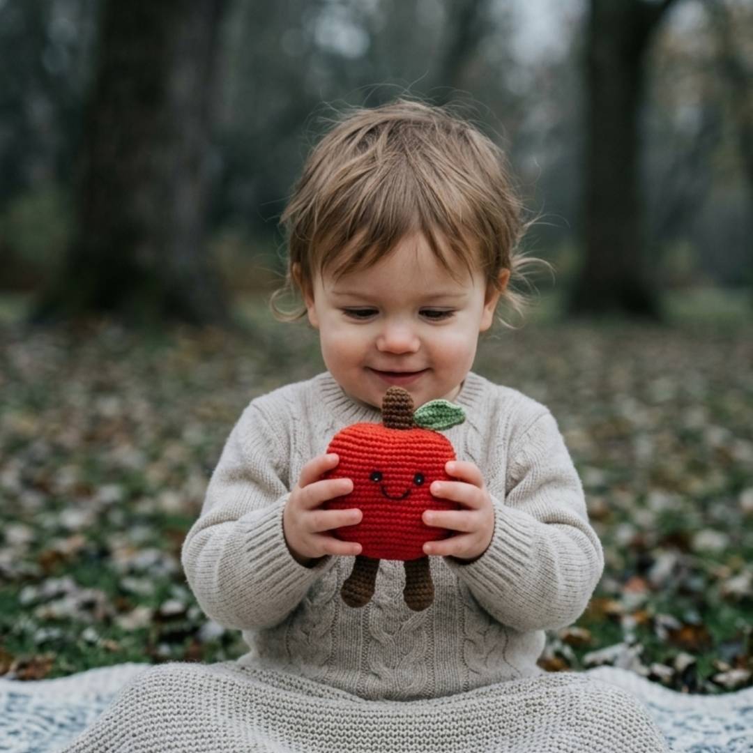 Fair Trade Crochet Red Apple Baby Rattle