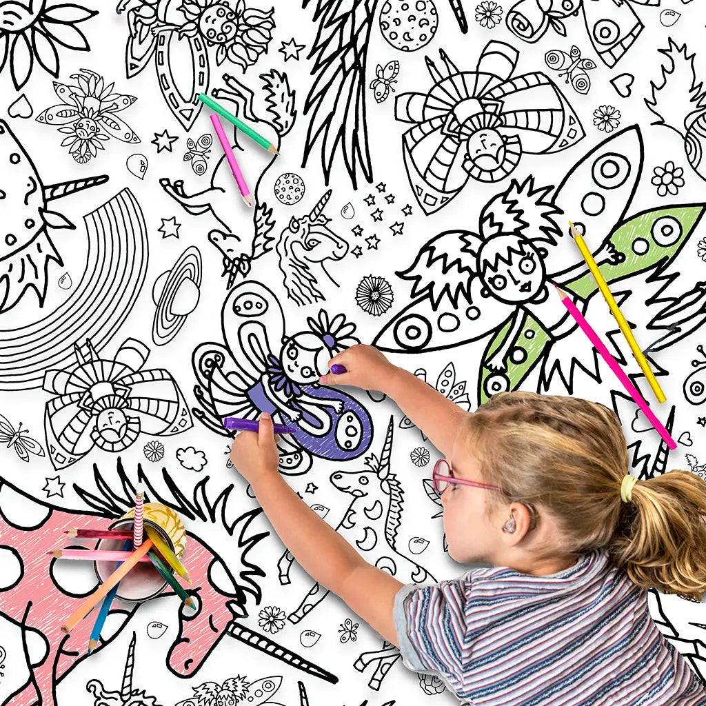 Giant colouring in poster/tablecloth - Unicorns and Fairies