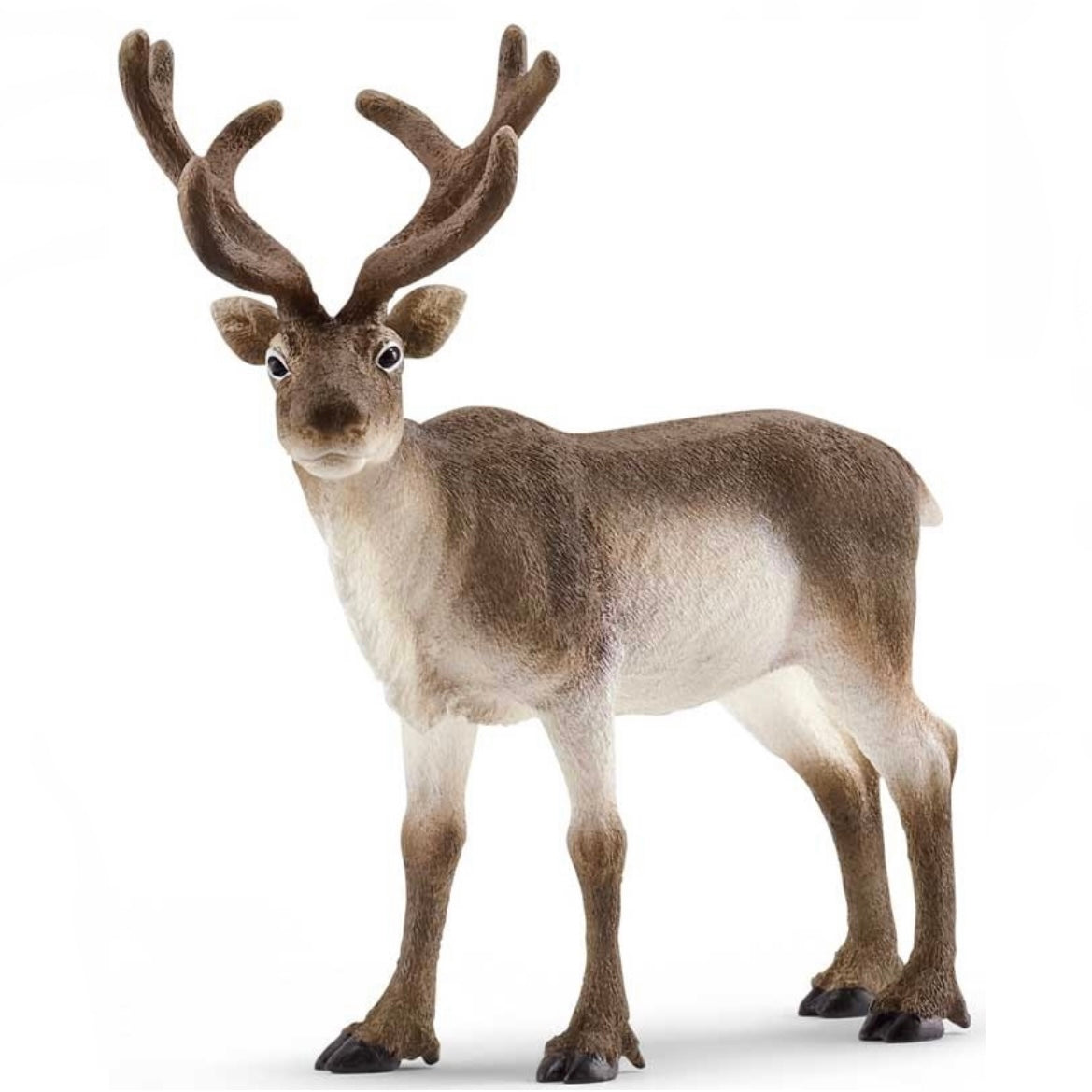 Toy reindeer with antlers. White and brown, hand painted.