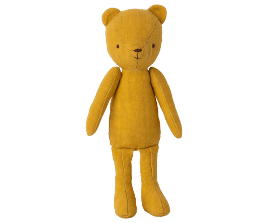 Junior bear is part of the Maileg teddy family, this traditional junior bear is made from yellow linen