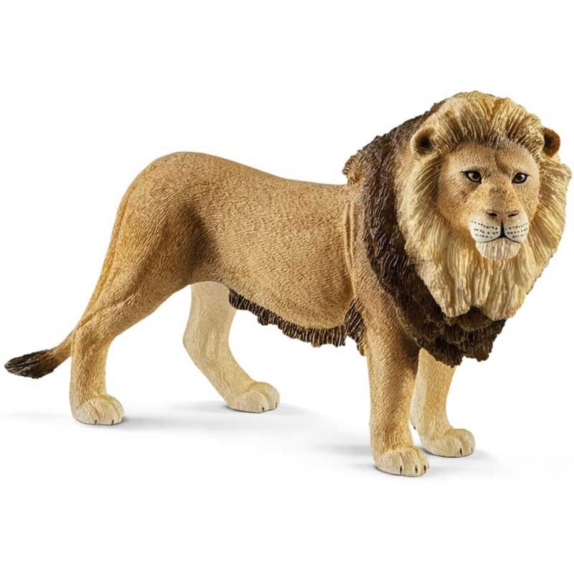 Toy male lion with mane. Hand painted, yellow and brown colour.