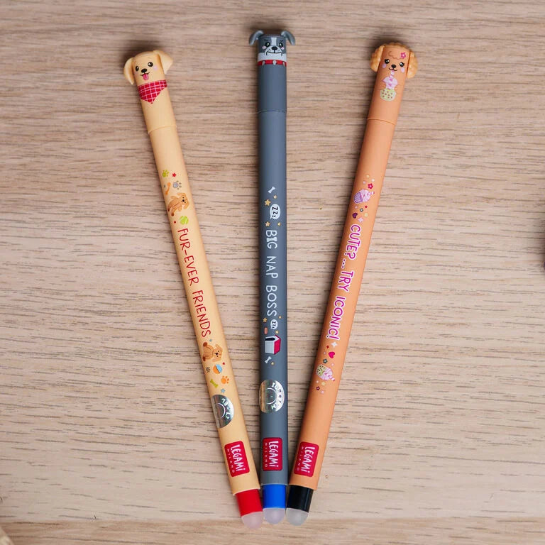 Legami Set of 3 Erasable Pens - Fur Ever Friends Puppies