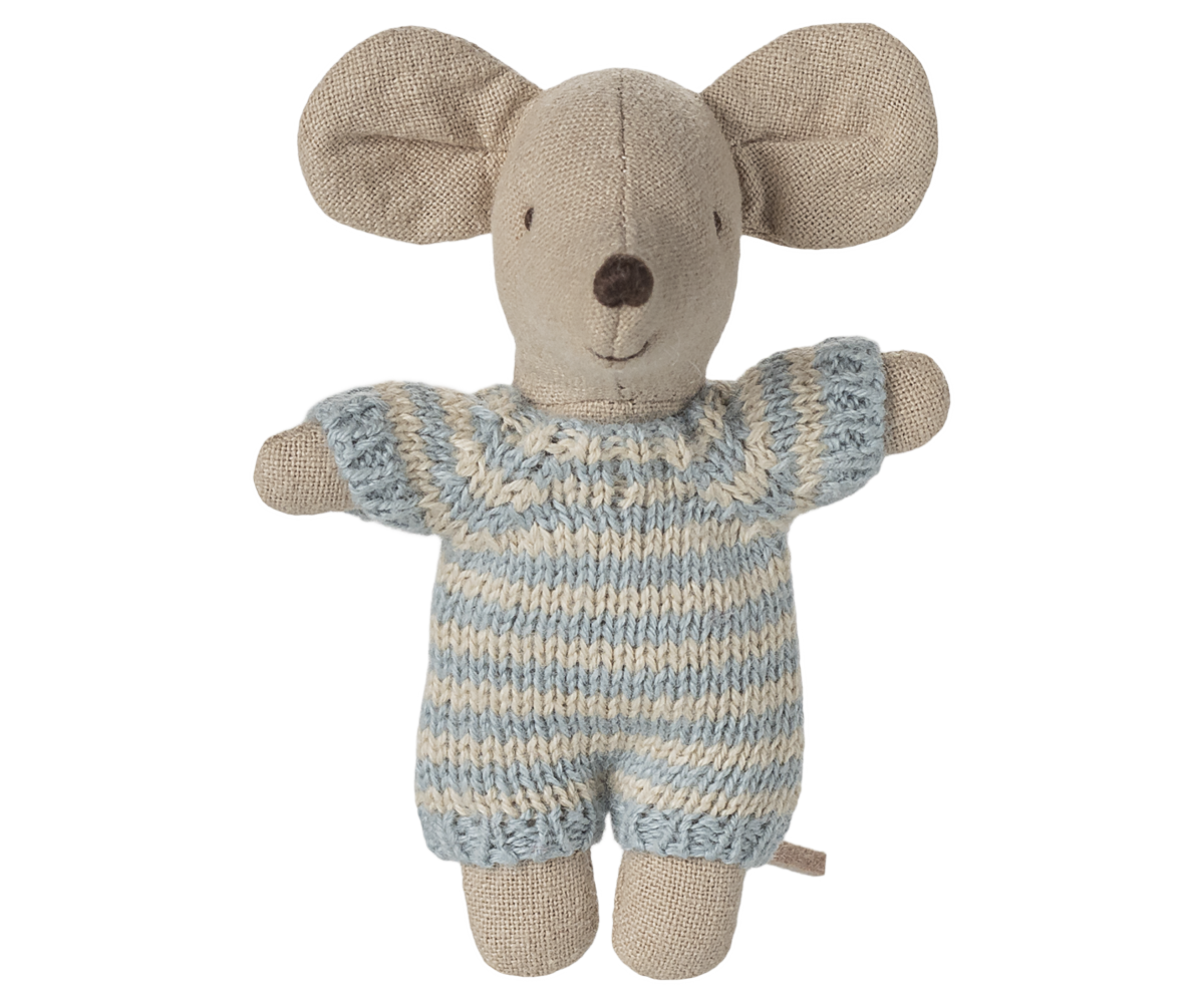 Maileg Baby Mouse in a Carrycot -Blue