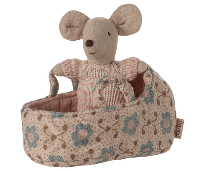 Maileg Baby Mouse in a Carrycot - Rose
