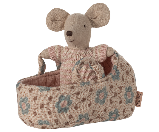 Maileg Baby Mouse in a Carrycot - Rose