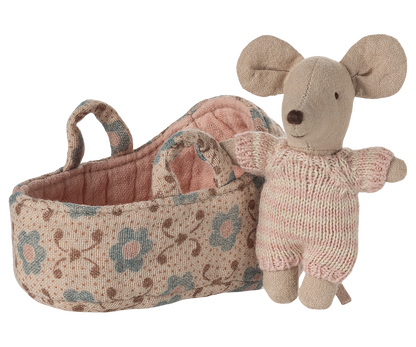 Maileg Baby Mouse in a Carrycot - Rose