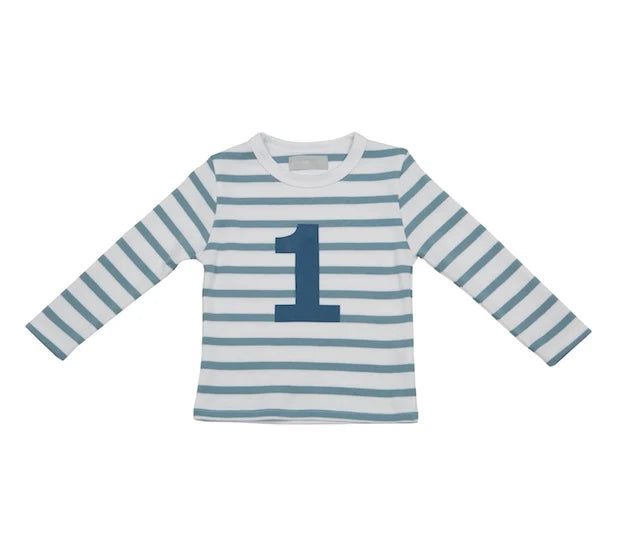 Ocean Blue and White Striped Number T-Shirt (Copy)