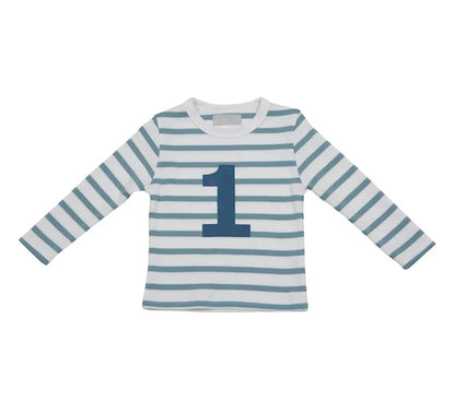 Ocean Blue and White Striped Number T-Shirt (Copy)