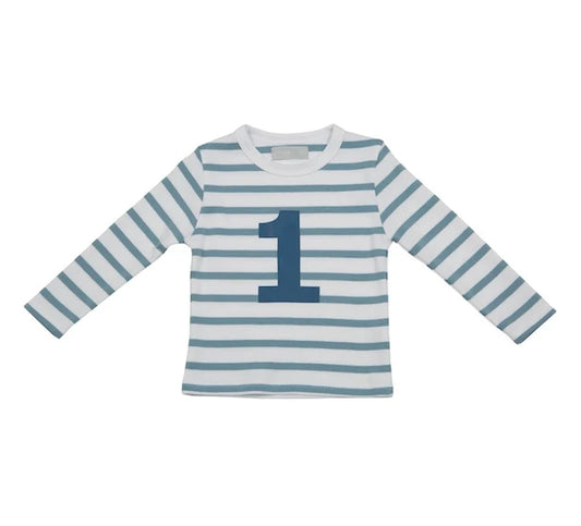 Ocean Blue and White Striped Number T-Shirt (Copy)