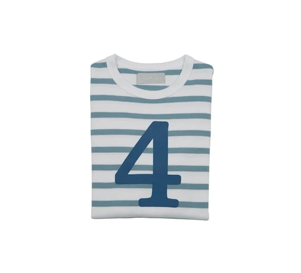 Ocean Blue and White Striped Number T-Shirt (Copy)