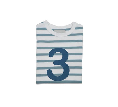 Ocean Blue and White Striped Number T-Shirt (Copy)