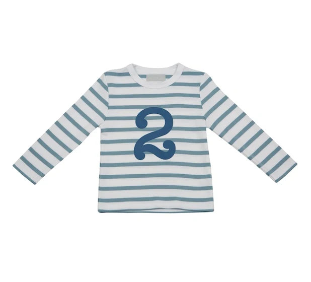 Ocean Blue and White Striped Number T-Shirt (Copy)