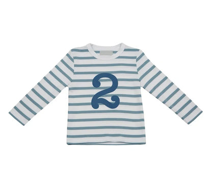 Ocean Blue and White Striped Number T-Shirt (Copy)