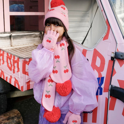 Cheerful Cherry Knitted Gloves 3-6 years