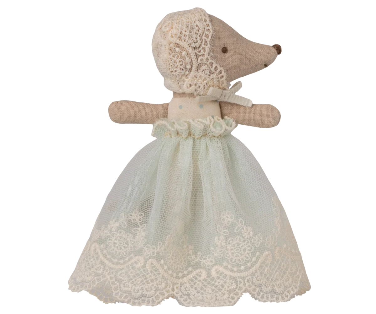 Maileg Baby Mouse in a gown - Mint
