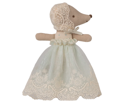 Maileg Baby Mouse in a gown - Mint