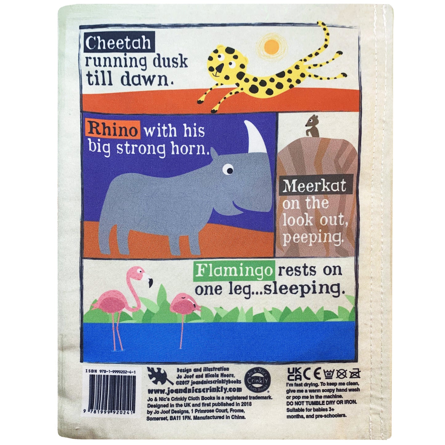 Nursery Times Crinkly Newspaper Cloth Book - Safari Animals