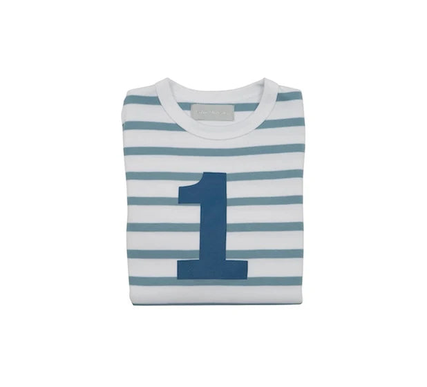 Ocean Blue and White Striped Number T-Shirt (Copy)