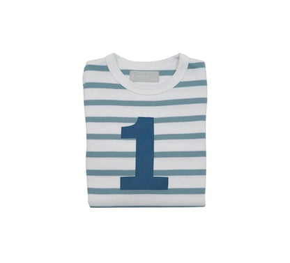 Ocean Blue and White Striped Number T-Shirt (Copy)