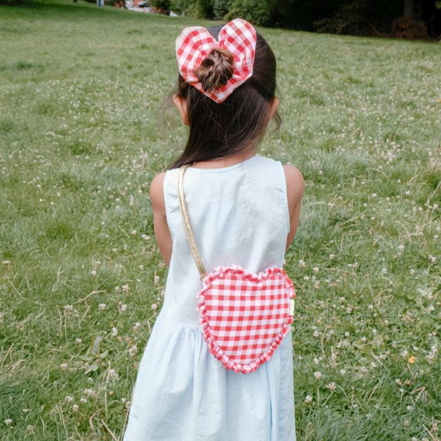 Red Gingham Ruffle Heart Bag