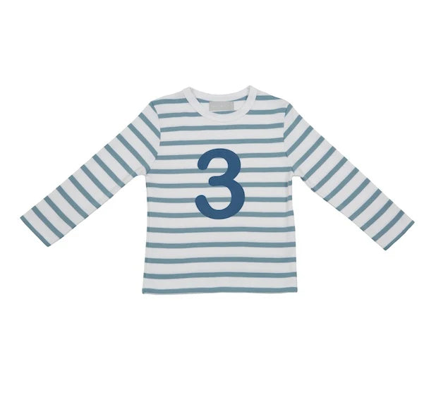 Ocean Blue and White Striped Number T-Shirt (Copy)