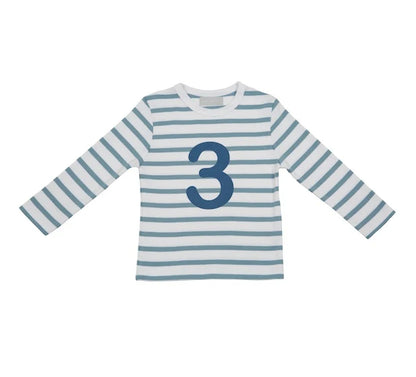 Ocean Blue and White Striped Number T-Shirt (Copy)