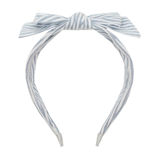 Blue and White Striped Bow Alice Band