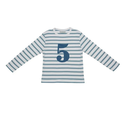 Ocean Blue and White Striped Number T-Shirt (Copy)