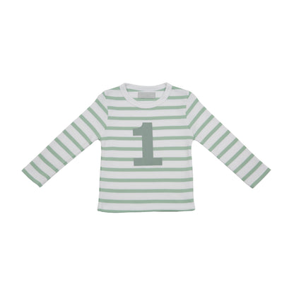 a green and white stripey number top by Bob and Blossom perfect for celebrating children's birthdays