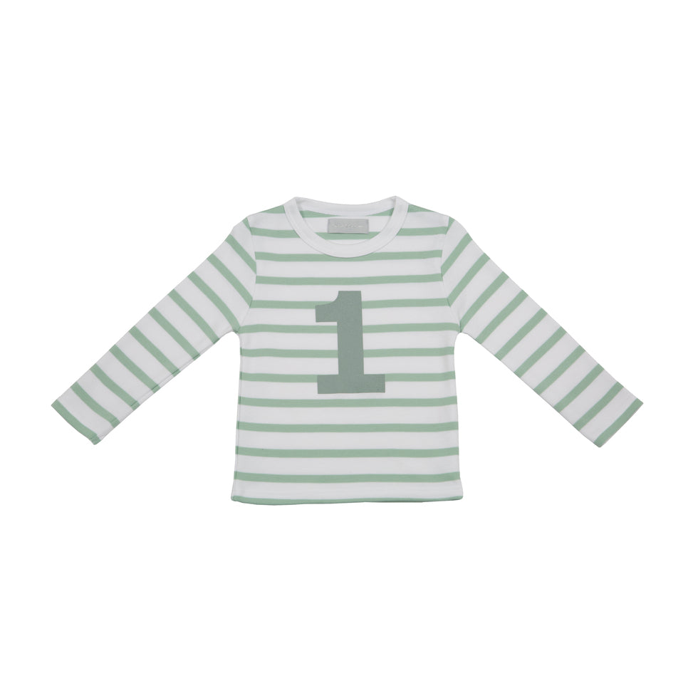 a green and white stripey number top by Bob and Blossom perfect for celebrating children's birthdays