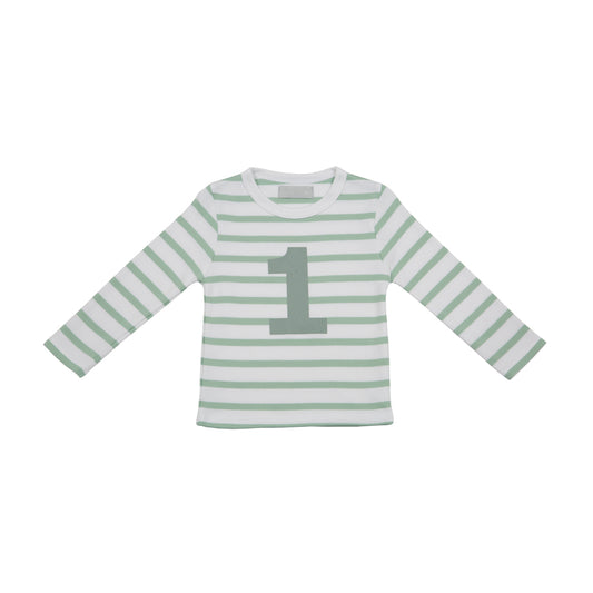 a green and white stripey number top by Bob and Blossom perfect for celebrating children's birthdays