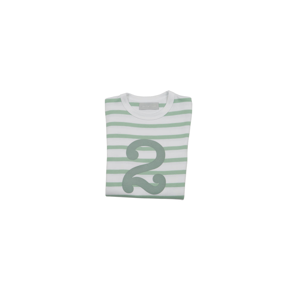 a green and white stripey top with a number 2 on by Bob and Blossom perfect for a second birthday