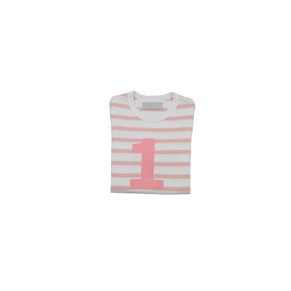 a pink and white stripey top with a number 1 on by Bob and Blossom perfect for a first birthday