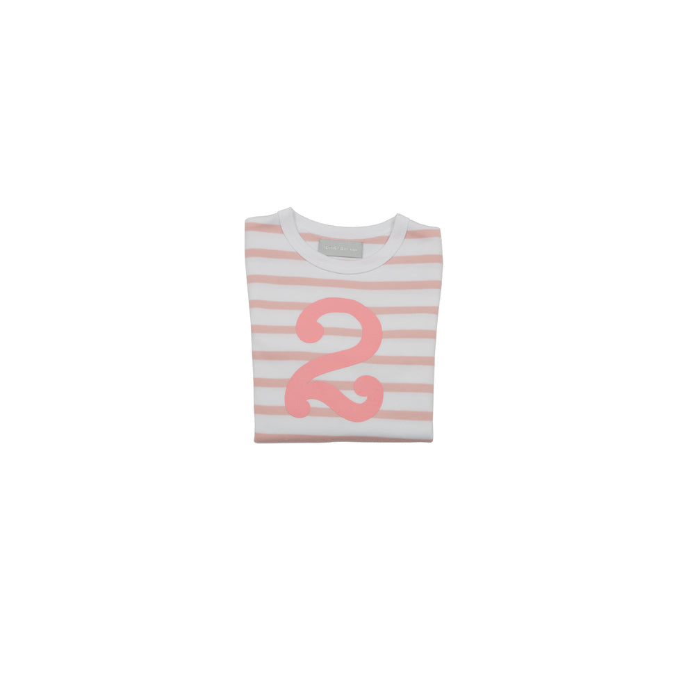 a pink and white striped top with a number 2 on by Bob and Blossom