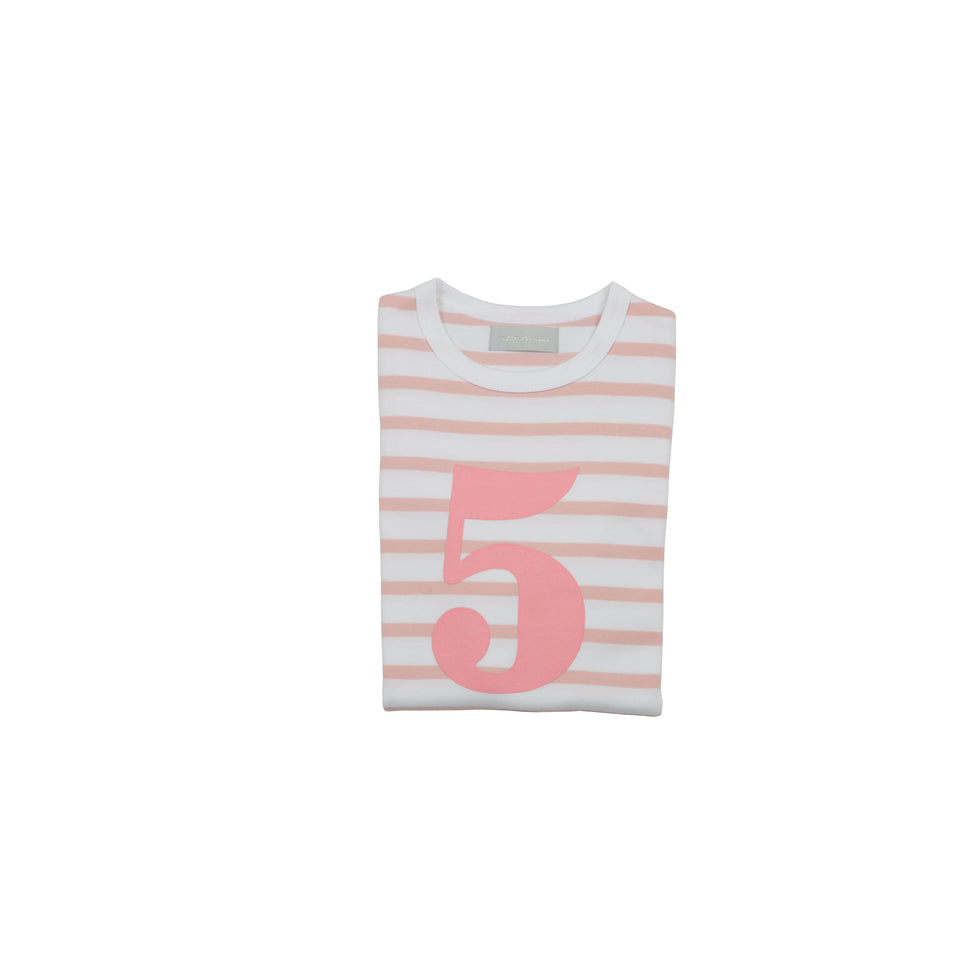 A stripey pink and white children's number 5 top by Bob and Blossom