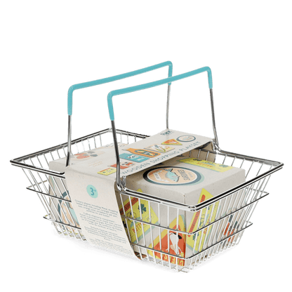 Wooden shopping play set with basket