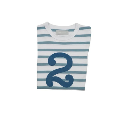 Ocean Blue and White Striped Number T-Shirt (Copy)