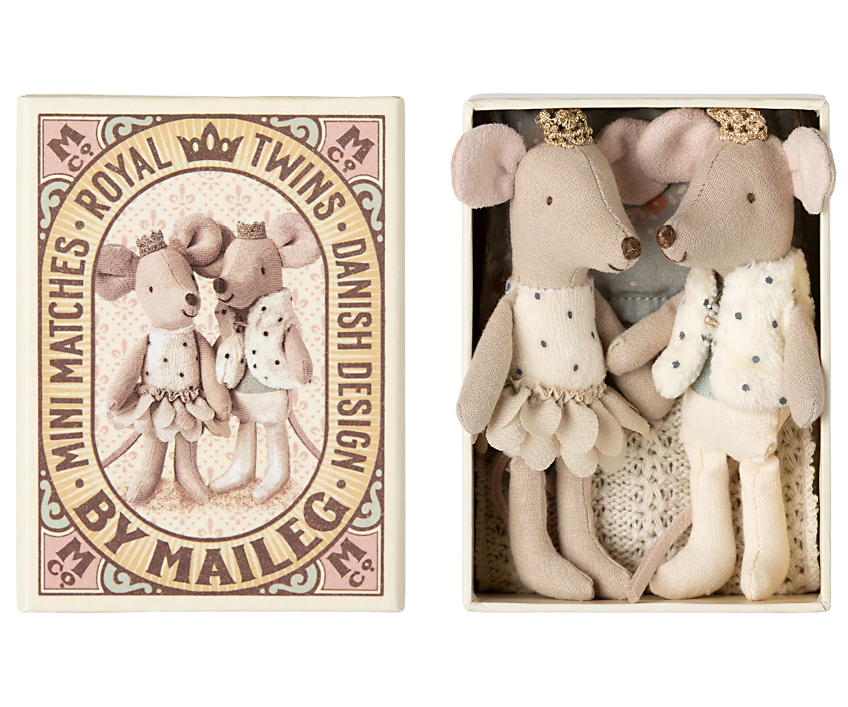 Maileg Royal Twin Mice Little Sister and Brother in a Matchbox