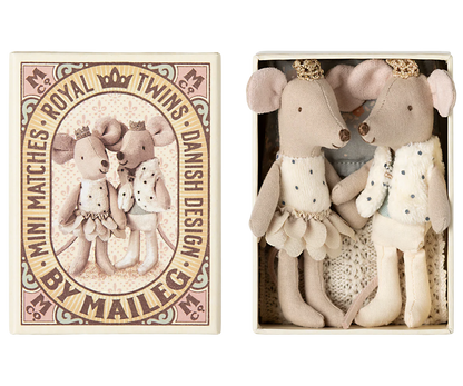 Maileg Royal Twin Mice Little Sister and Brother in a Matchbox