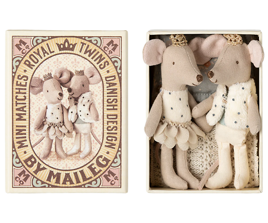 Maileg Royal Twin Mice Little Sister and Brother in a Matchbox