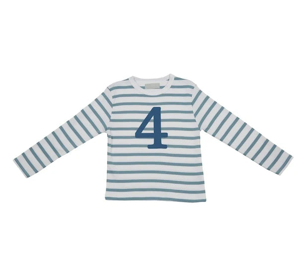 Ocean Blue and White Striped Number T-Shirt (Copy)