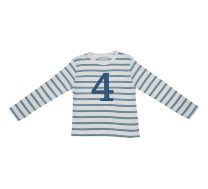 Ocean Blue and White Striped Number T-Shirt (Copy)